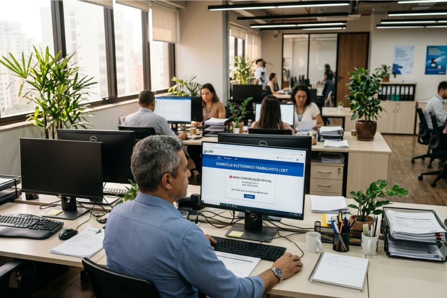 Empresas devem acompanhar notificações no Domicílio Eletrônico Trabalhista (DET): ignorar avisos pode gerar riscos e perda de prazos